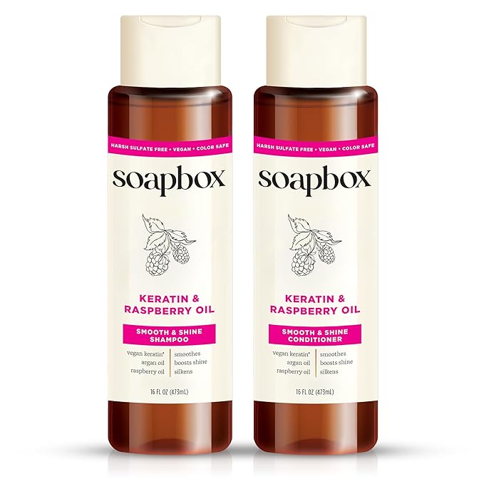 Soapbox Shine Boosting Keratin Shampoo & Conditioner Set with Argan Oil, Pack of 2 Harsh Sulfate & Paraben Free, Silicone Free, Color Safe, and Vegan Hair Products, 16 Ounces Each-VivaGrace Women