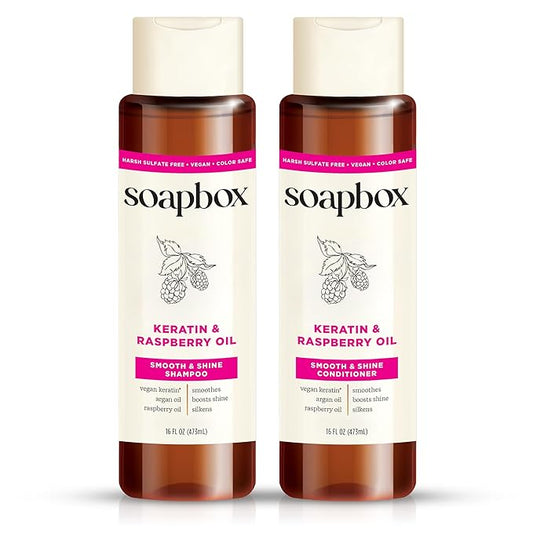 Soapbox Shine Boosting Keratin Shampoo & Conditioner Set with Argan Oil, Pack of 2 Harsh Sulfate & Paraben Free, Silicone Free, Color Safe, and Vegan Hair Products, 16 Ounces Each-VivaGrace Women