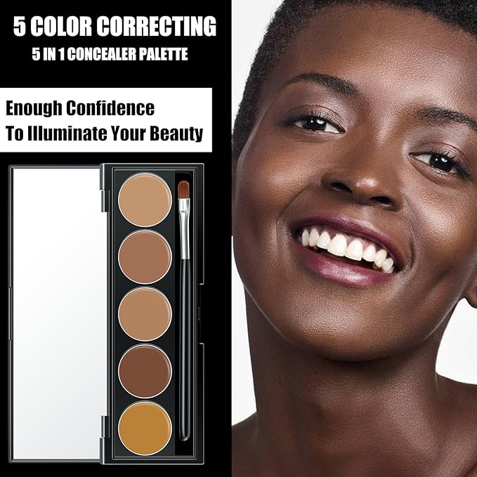 5 In 1 Multi-Use Correcting Concealer Palette,Waterproof Long Lasting Contour Palette,Professional Creamy Concealer Kit for Women,Easy to Create Full Coverage and Natural Finish.#3-VivaGrace Women