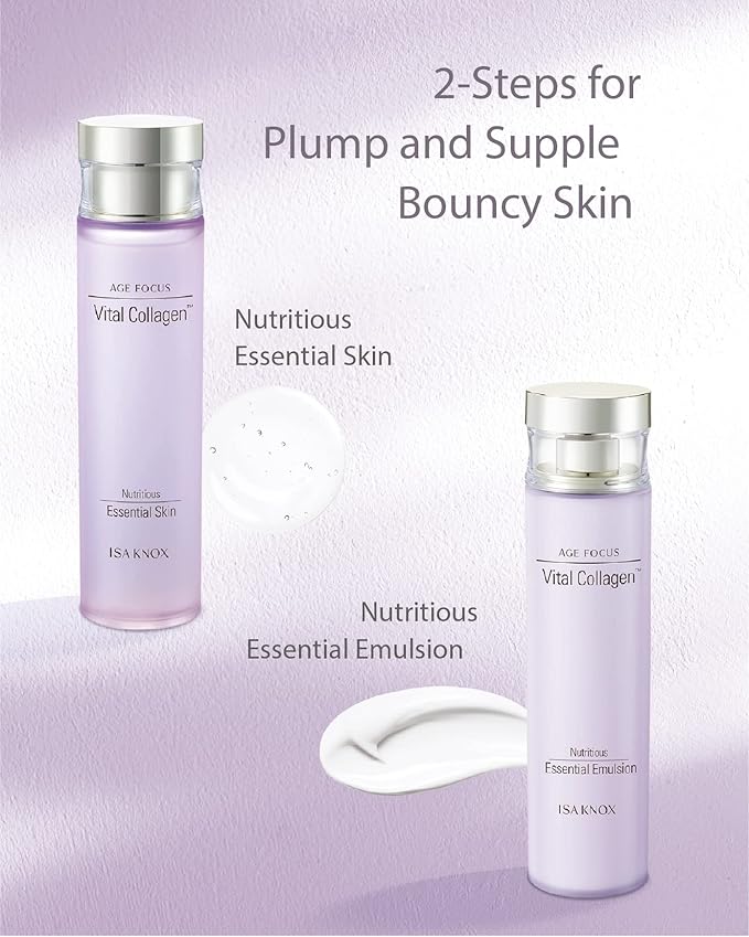 ISA KNOX AGE FOCUS VITAL COLLAGEN SKINCARE GIFT SET - Korean Luxury Premium High-end Skin Toner, Emulsion Lotion, Cream, Hydrolyzed Collagen, Vitamin B12, E, C, (370ml / 12.51 Fl Oz)-VivaGrace Women