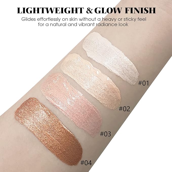 Liquid Highlighter Makeup, Natural Silky Shimmer Finish Face Highlighter, Highly Pigmented, Lasting, Blendable, Soft Cream For Face, 0.25fl.oz (#02 Champagne Shimmer), 1.3 Ounce, 1 Pack-VivaGrace Women