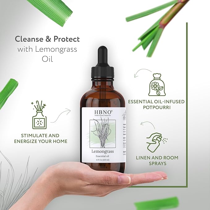 HBNO California Bottled Lemongrass Essential Oil 4 fl oz (120ml) - Natural Lemongrass Oil, Perfect for Cleaning, Aromatherapy, DIY, Soap & Diffuser -VivaGrace Women