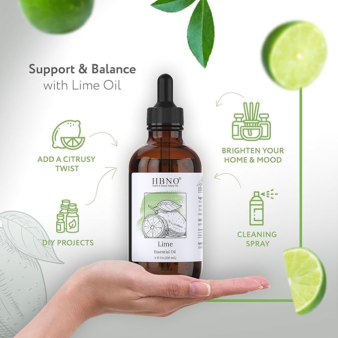 HBNO Lime Essential Oil - Huge 4 oz (120ml) Value Size - Natural Lime Oil, Cold Pressed - Perfect for Cleaning, Aromatherapy, DIY, Soap & Diffuser-VivaGrace Women