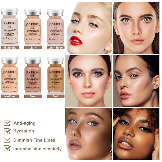 BB Facial Glow Serum Starter Kit Hyaluronic Acid Essence Foundation Skin Care Kit 0.27oz 6 Vials, Combined With Niacinamide and Peptides To Brighten Skin Tone Anti-Aging Foundation 6-Color(Multicolo)-VivaGrace Women