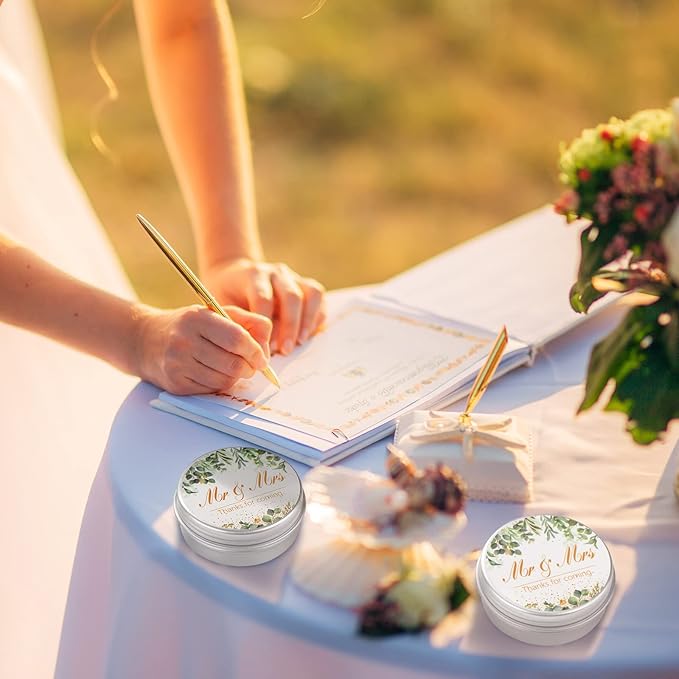 40 Pieces Bridal Shower Lip Balm Bulk Wedding Favors Lip Balms Mr and Mrs Thanks for Coming Wedding Party Gift for Guest Girl Bride Women Travel Birthday, 0.34 Oz, White (Eucalyptus Style)-VivaGrace Women