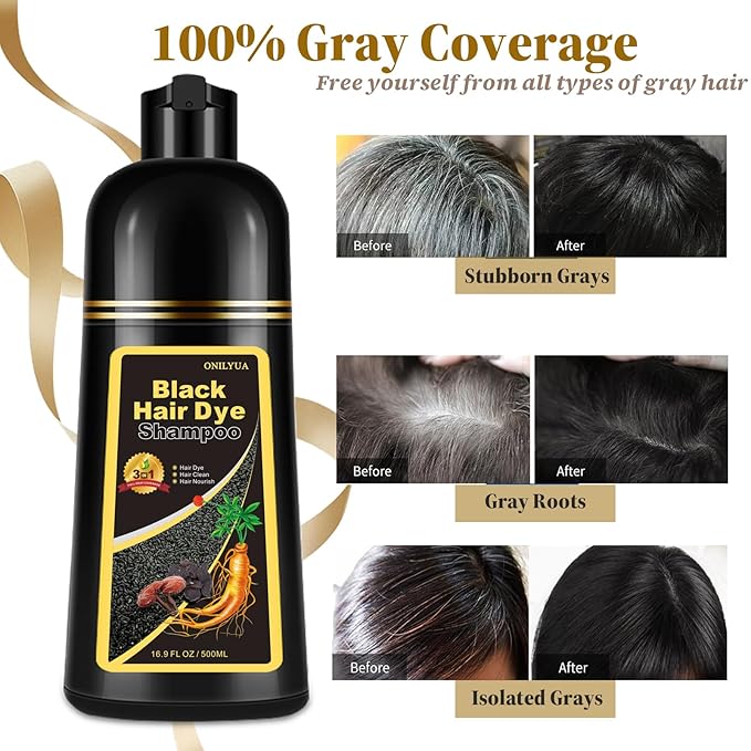 Instant Black Hair Dye Shampoo 3- in-1, 100 Percent Gray Coverage, Magic in 15 Minutes for All Types, Natural Women & Men, Color Depositing Conditioner, Easy to Use-VivaGrace Women