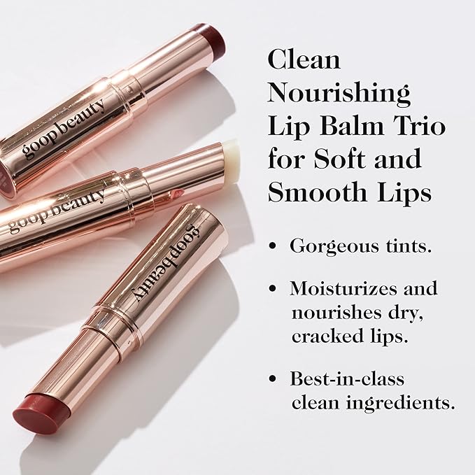 goop Beauty Lip Balm Trio | Moisturizing & Hydrating Lip Balm for Chapped & Dry Lips | Clear, Translucent Garnet, & Sheer Rose | Lip Tint with Nourishing Formula | Petroleum Free | 0.16 oz Each-VivaGrace Women