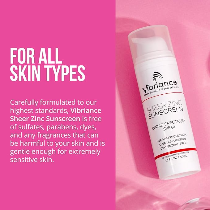 Vibriance Sheer Zinc Sunscreen - Tinted Sunscreen for Face SPF 50, Lightweight Facial Moisturizer with Niacinamide, Hyaluronic Acid - 1.7 fl oz-VivaGrace Women