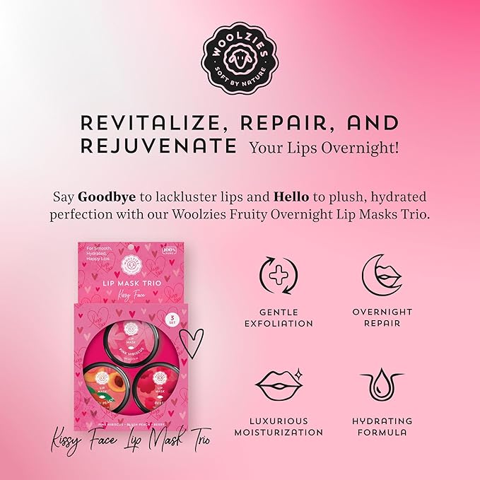 Overnight Lip Sleeping Masks Trio - Set of 3 All Natural Hydrating Lip Treatment - Overnight Repair for Soft, Smooth, Hydrated Lips (3 Pack, Kissy Face)-VivaGrace Women