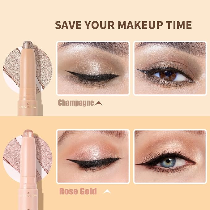 docolor White Waterproof Eyeliner Pen Longwearing with Ultra-Fine Tip Liquid Eye Liner and 2Pcs Eyeshadow Stick Cream Eye Shadow Stick Brightener Eyeshadow Pencil Crayon Highlighter Eye Shadow Stick