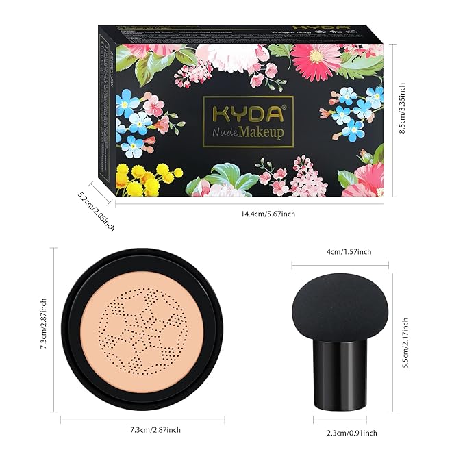 Ownest 2 Pcs Mushroom Head Air Cushion BB Cream, Concealer Lasting Nude Makeup Moisturizing Pigment CC Liquid Foundation, Even Skin Tone Makeup Base Primer-Buff Beige-VivaGrace Women
