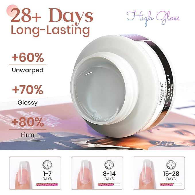 MIZHSE Clear Solid Builder Gel For Nails, 30g Non-Sticky Nail Extension Hard Builder Gel, Nail Strengthen 3D Sculpting Nail Art for Carving Modeling Soak Off Manicure Home-VivaGrace Women