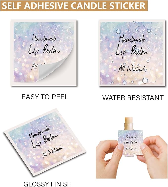 CRASPIRE 80Pcs 8 Styles Lip Balm Sticker Flash Background Self-Adhesive Homemade Lip Balm Labels Vintage Square DIY Label Stickers for Lip Balm Containers Cosmetics Lipsticks-VivaGrace Women