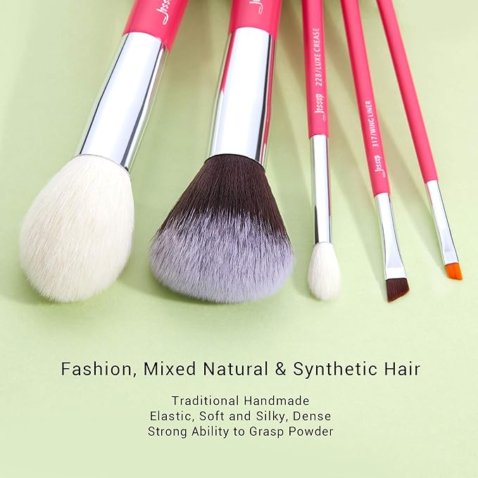 Jessup Brand 25pcs Professional Makeup Brush Set Beauty Cosmetic Foundation Powder Blusher Eye Shadow Blending Concealer Highlight Natural-Synthetic Hair Brushes Set (Rose Carmine/Silver)-VivaGrace Women