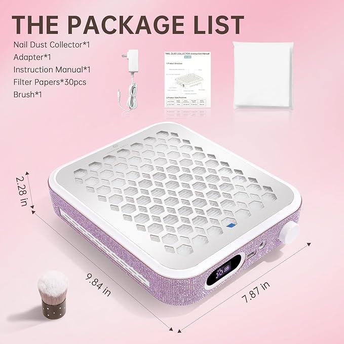 Nail Dust Collector, Rechargeable Dust Collector Nail Tech, Powerful Vacuum Fan Vent Dust Collector Extractor Dust Suction Machine for Acrylic Nails Polishing, Nail Salon&Home,Purple-VivaGrace Women