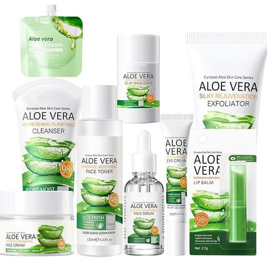 9Pcs Skin Care Products Set, Skin Care Gift Set for Women Girls, Aloe Vera Skin Care Sets, Face Care Kit with Cleanser, Clay Mask, Toner, Serum, Lip Balm, Eye Cream, Moisturizer, Hand Lotion-VivaGrace Women