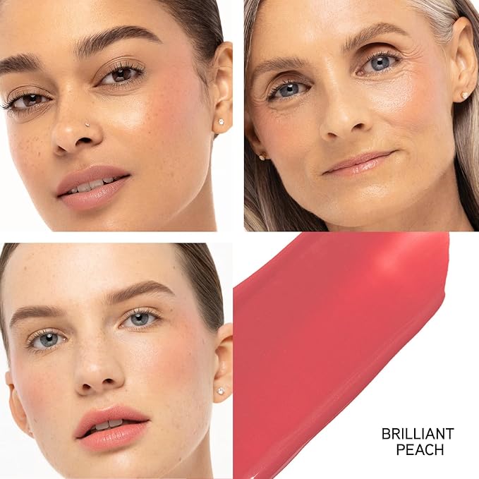 Physicians Formula Mineral Wear®Diamond Filler Cheek & Lip Color, Serum-to-Cream Multi-Use Liquid Blush Formula, Plumps & Smooths for Fuller Looking Cheeks & Lips, Monochromatic Look - Brilliant Peach-VivaGrace Women