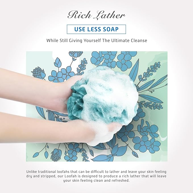 Spongentle Premium Deep Cleansing Loofah Sponge for Radiant Skin, Pack of 4, Bath and Shower, Exfoliating Body Scrubber, Beautiful Colors for Women and Men-VivaGrace Women