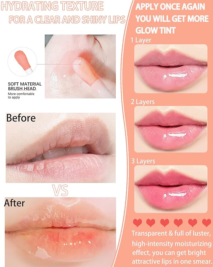 Hydrating Plumping Lip Glow Oil,Tinted Lip Gloss Lip Stain,Glow Reviver Lip Oil,Long Lasting Moisturizing Clear Lip Plumping Oil Tint for Lip Care and Dry Lips,Women's Day Makeup Gift for Women-004-VivaGrace Women