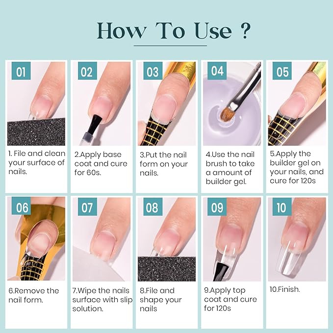 MIZHSE Builder Gel For Nails - 60g Clear Hard Gels Builder Nail Gels For Extension Gel Nails Strengthen Nail Art Manicure Kit With 100pcs Dual Forms And Brush-VivaGrace Women