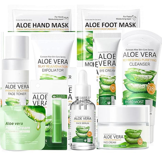 10Pcs Skin Care Products Set, Aloe Vera Skin Care Sets, Skin Care Gift Set for Women Girls, Skincare Routine Set, Face Care Kit for Dry Skin, Hydrating Whole Body Skin Care-VivaGrace Women