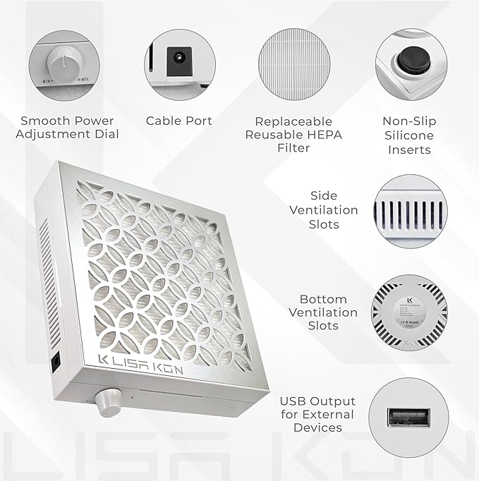 Nail Dust Collector with Reusable Filter, Professional Vacuum Fan Dust Extractor, Powerful & Quiet Nail Tech Dust Suction Machine for Acrylic Gel Nail Polishing, High-End Nail Salon-VivaGrace Women