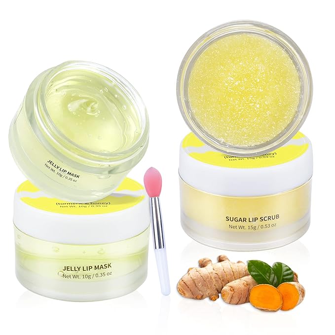 ANAIRUI Lip Therapy Set - Lip Care Kit - Includes Sugar Lip Scrub & Jelly Lip Sleep Mask, Lips Balm & Moisturizer, Dark Lip Care, Moisturizing for Fuller, Softer Lips (Turmeric & Honey)-VivaGrace Women