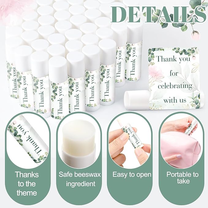 Demissle 40 Pcs Lip Balms with Jasmine Scent and Green Leaves - Moisturizing Gift for Wedding, Baby Shower, Gender Reveal Party-VivaGrace Women
