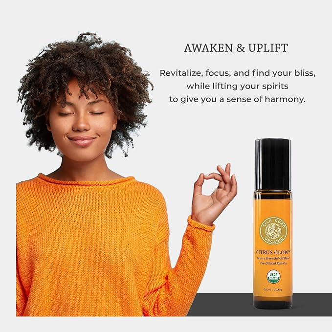 Silk Road Organic Citrus Glow Essential Oil Revive Blend Roll On, 100% Pure USDA Certified Citrus & Vanilla - Uplifting, & Energizing - 10 ml Roller - Always Pure, Always Organic-VivaGrace Women