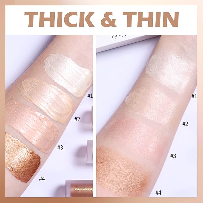 Erinde Liquid Highlighter Makeup, Face Highlighter Bronzer Makeup Stick, Natural Glossy Finish, Lightweight Blendable Silky Smooth Cream Face Illuminator Makeup, Cruelty-free, 01# MOONLIGHT-VivaGrace Women