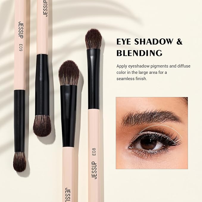 Jessup Makeup Brushes 5pcs Double Ended Eyeshadow Brush Contour Blending Eyeliner Eye Shader Brush, Vegan Fiber Precision Eye Brush Set Peach Dust T509-VivaGrace Women