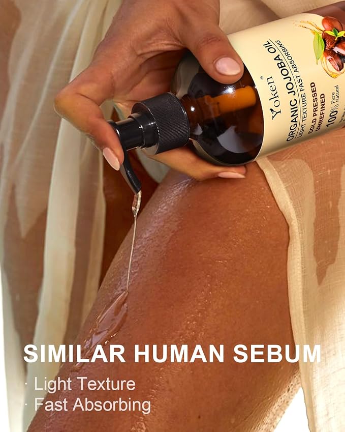 Yoken Organic Jojoba Oil Glass Bottle 16 fl oz, USDA Certified 100% Pure & Natural Jojoba Oil for Hair, Skin & Face, Cold Pressed Unrefined Hexane Free, Deeply Moisturizing Body Serum for Gua Sha-VivaGrace Women