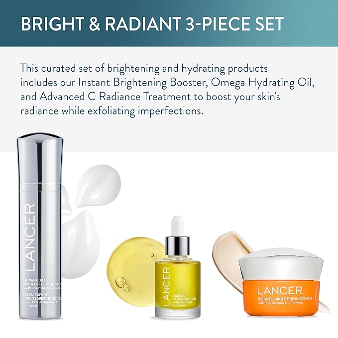 Lancer Skincare Bright & Radiant 3-Piece Set with Instant Brightening Booster, Omega Hydrating Oil, and Advanced C Radiance Treatment for Glowing Skin-VivaGrace Women