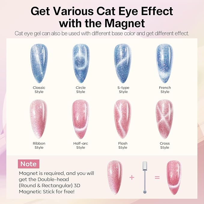 modelones Holographic Glitter Cat Eye Gel Nail Polish Kit 6 Colors with Magnet Romantic Rainbow Galaxy Series Pastel Gel Polish Soak Off Led Gel Nail Polish Set Nail Art Gel Manicure Salon DIY Gifts-VivaGrace Women