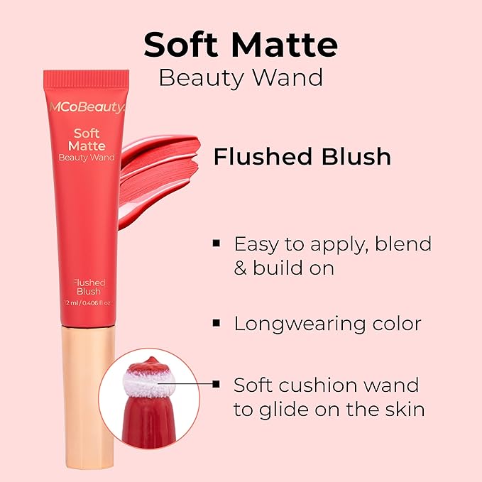 MCoBeauty Soft Matte Beauty Wand, Flushed Blush, Velvety Finish of Buildable Color, Vegan, Cruelty Free Cosmetics-VivaGrace Women