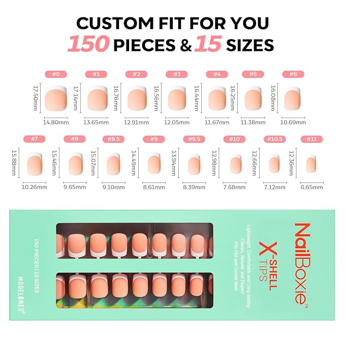 modelones French Tip Press on Nails, 150Pcs Extra Short Square Fake Nails with Nail Box, Deep Nude Gel Nail Tips for Women, Soft Glue-On Nails for Natural Salon Look, DIY Nail Art (15 Sizes)-VivaGrace Women