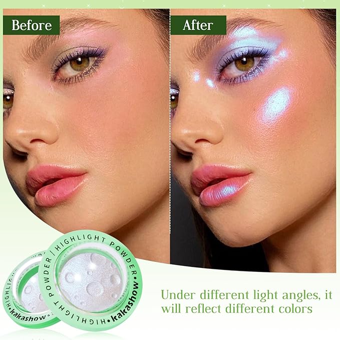Highlighter Palette, Chameleon Face Shimmer Blush Makeup, Multichrome Glitter Holographic Iridescent Blue Sparkle, Rainbow Color Shifting Eyeshadow Cheek Contour Highlight Creamy Powder Pallet-VivaGrace Women