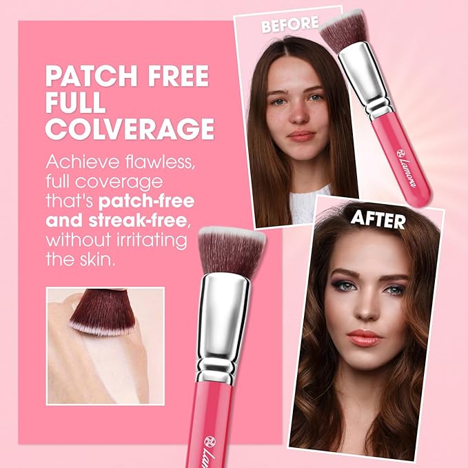 LAMORA Foundation Brush for Liquid Makeup - Kabuki Face Brush for Cream, Powder, Blush, and Concealer - Flat Top Blending, Buffing, Stippling Brush-VivaGrace Women