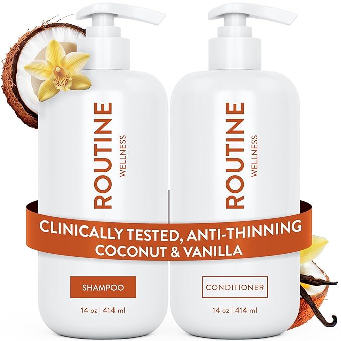 Routine Wellness Anti-Thinning Shampoo and Conditioner Set for Thinning Hair - Biotin DHT Blocker Women & Men - Color Safe Shampoo for Hair Loss & Healthier Hair - Coconut & Vanilla (Pack of 2)-VivaGrace Women