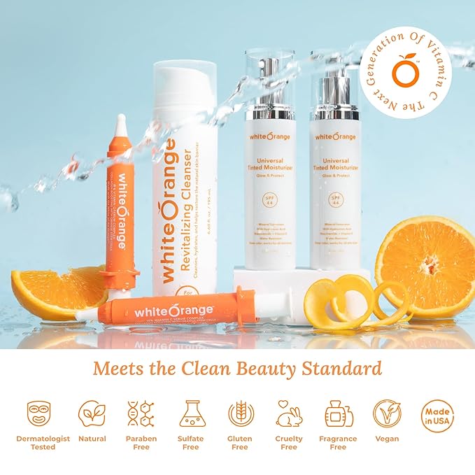 White Orange Full System 3 Step Skincare Routine Premium Anti-Aging Regimen Bundle For Healthy Glowing Skin - Revitalizing Cleanser, Advanced Vitamin C Serum & Universal Tinted Moisturizer with SPF 44-VivaGrace Women