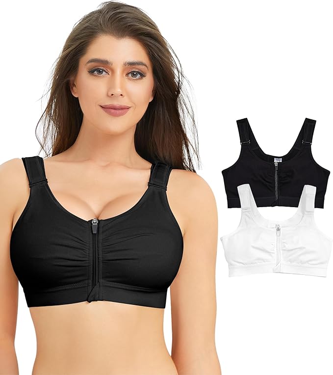 BRABIC Zip Front Closure Everyday Bra for Women Post Surgery Compression Support with Adjustable Straps Wirefree-VivaGrace Women