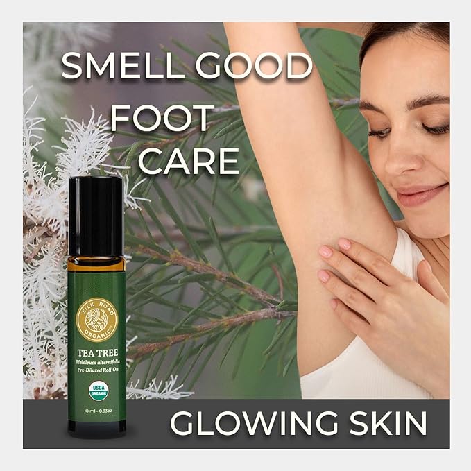 Silk Road Organic Tea Tree Essential Oil Roll On, 100% Pure USDA Certified – Healthy Skin, Toenails, Feet, Body Odor - 10 ml Roller - Always Pure, Always Organic-VivaGrace Women