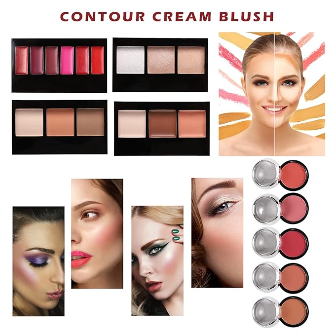 All in One Makeup Kit for Teens, 106 Pcs Professional Makeup Kit for Women Full Kit, Include Eyeshadow Palette, Lipstick Set, Concealer, Foundation, Lipgloss, Makeup Brush(Red)-VivaGrace Women