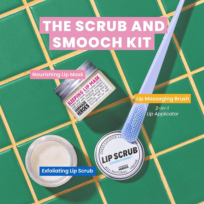 100% Natural Lip Scrub, Vegan Conditioning Coconut Lip Exfoliator - Gentle Exfoliant, Sugar Lip Polish and Lip Exfoliator Scrubber for Chapped and Dry Lips (Bakuchiol 3pc Set)-VivaGrace Women