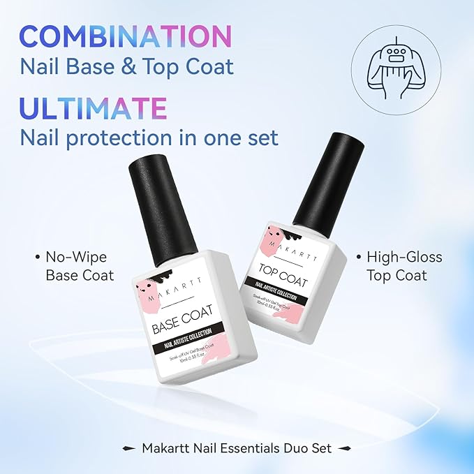 Makartt 2 Pcs Gel Top Coat and Base Coat Set - No Wipe Shine Finish Soak Off Base Top Coat Long Lasting for Gel Nail Polish, LED UV Lamp Need, Salon Quality Nail Manicure Gifts, 10ML-VivaGrace Women
