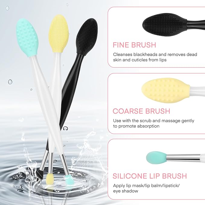 Unaone Lip Scrub Brush - 3 PCS Dual-ended Lip Scrubber Exfoliator and Silicone Lip Brush, 2-in-1 Silicone Lip Scrub Tool Lip Mask Applicator, Gentle Exfoliator & Applicator for Soft-VivaGrace Women