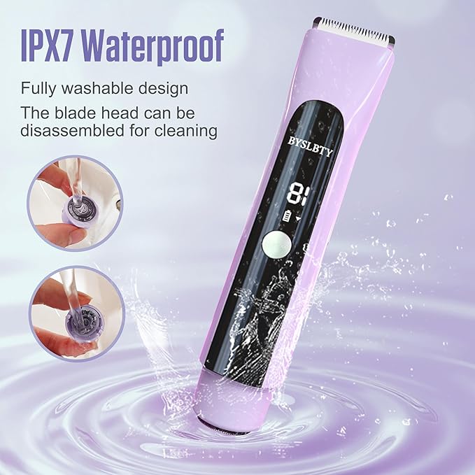 2 in 1 Bikini Trimmer for Women Dual Head Electric Shaver with LED Display,IPX7 Waterproof Wet & Dry, Painless Shaver for Underarm Leg Arm Body Face Private Area Purple-VivaGrace Women