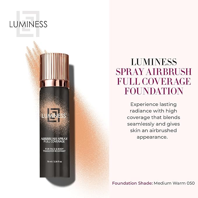 LUMINESS Spray Airbrush Foundation Makeup, Shade 050 - Lightweight, Full Coverage Foundation for Face, Neck & Body - Water-Based Concealer for Seamless Blending, Natural-Looking Finish, 2.36 fl oz-VivaGrace Women