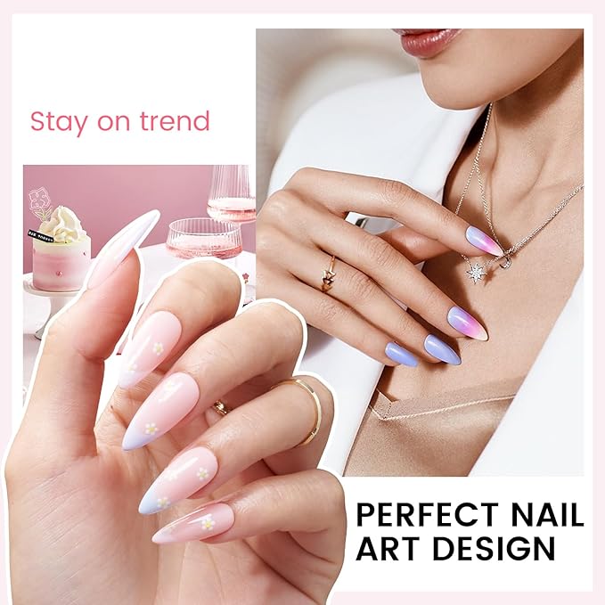 Gel Nail Polish Kit with U V Light, Hema-Free Light Baby Pink Blue Purple Nude Pink Summer Gel Polish Set with Base & Top Coat Chrome Nail Powder, 4 Colors Mini Salon Nail Art Starter Gift for Women-VivaGrace Women