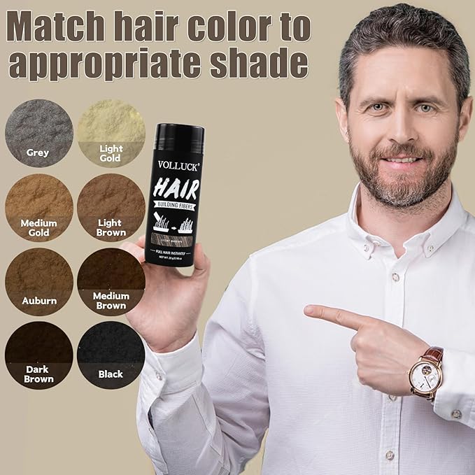 VOLLUCK Hair Fibers for Thinning Hair, Instant Coverage Hair Building Fibers for Women and men, Natural Hair Powder for Conceal Hair Loss 28 g (Light Brown)-VivaGrace Women